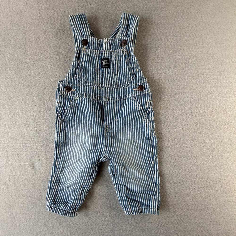 Baby B'gosh Overalls 6M Blue White Stripe Denim Toddler OshKosh Railroad Pants